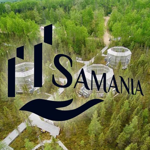 Logo de Samania avec une photo de serres dans une forêt