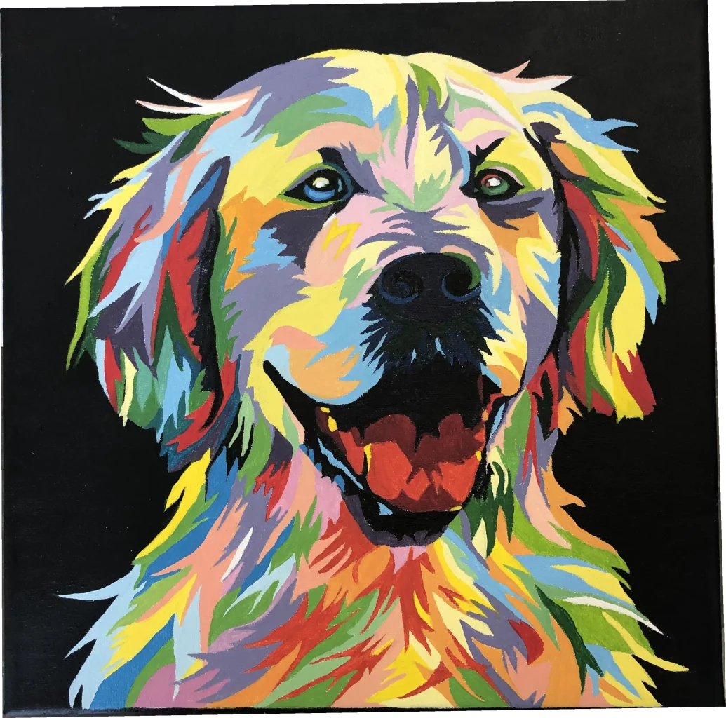 Peinture d'un chien à l'acrylique