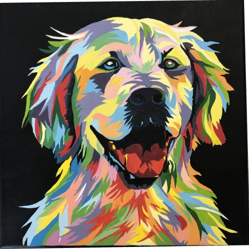 Peinture d'un chien à l'acrylique