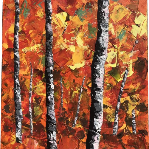 Peinture à l'acrylique représentant une forêt à l'automne
