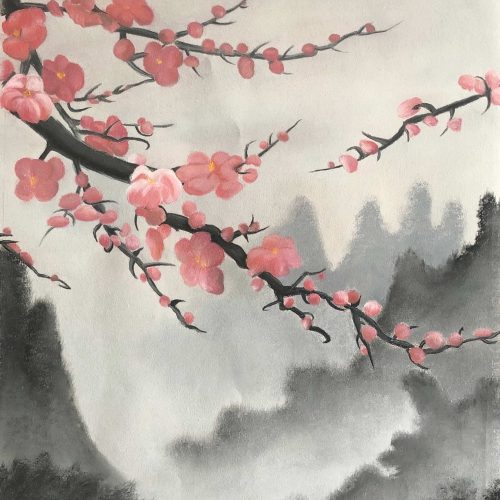 dessin "Printemps japonais" (pastels secs)