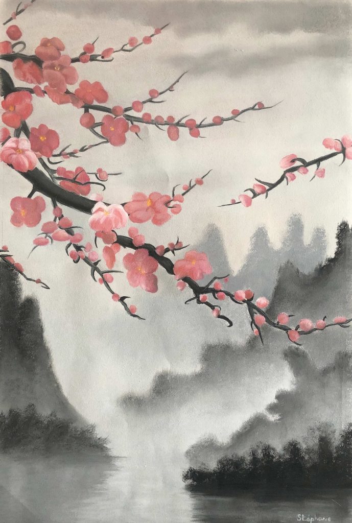 dessin "Printemps japonais" (pastels secs)