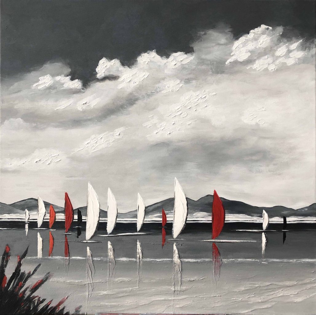 peinture représentant des bateaux voiles au vent