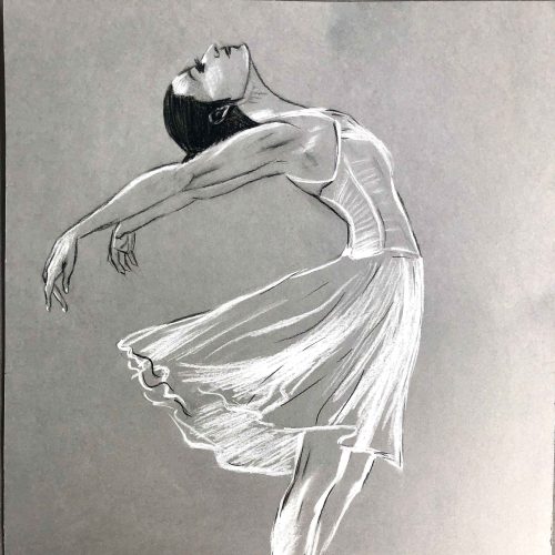 Mise en scène d'une danseuse dessinée à la mine de plomb et à la craie